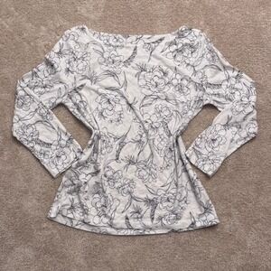 Loft White with black floral details Boatneck Top Size M
